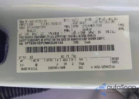 2021 Ford F-150 Xl z USA, uszkodzony, nr VIN 1FTEW1EP2MKD26134